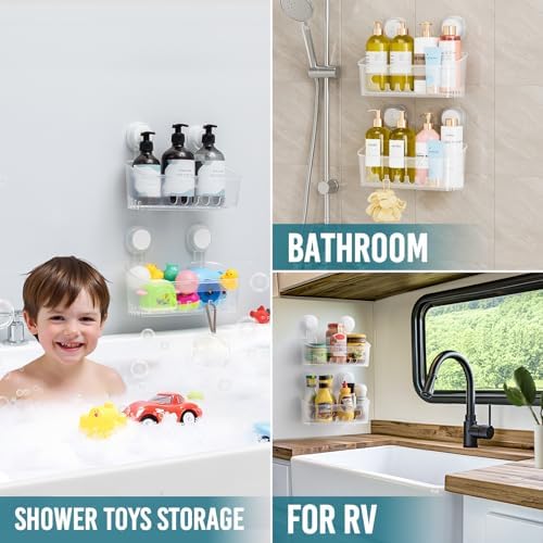 TAILI Shower Caddy Suction Cup Bathroom Organizer Shelves Frosted Clear 2pack