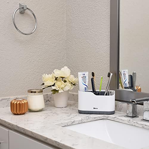 OMAIA Sink Caddy - Sink Organizer for Home, Kitchen, Wash Basin - Holder with Removable Dividers for Sponge, Brush, Toothbrush… White