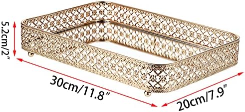 ELLDOO Gold Mirror Glass Perfume & Makeup Vanity Tray, Medium Size