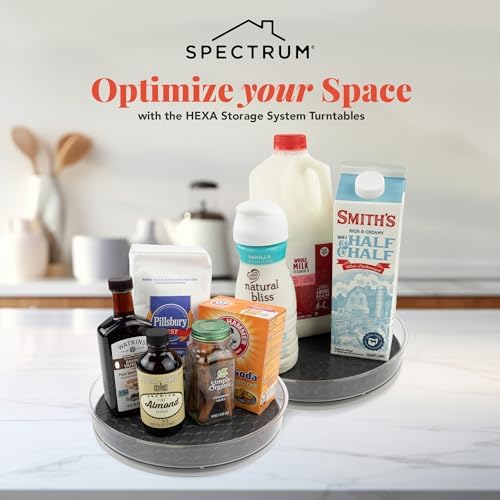 Spectrum Medium Lazy Susan Organizers 9.5 in Pack of 2 for Cabinet Pantry Table Rotating Kitchen Storage Spice Rack Fridge Organization, Charcoal Gray Spinning Turntable for Sauces Jams Condiments