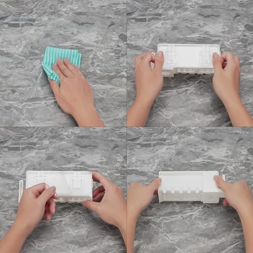 5 Slots Wall Mount Toothbrush Holder with Storage Box, Self Adhesive Toothbrush Storage Organizer for Shower, Toothpaste & Toothbrush Hanger for Bathroom, Medicine Cabinet, Dorm (White)