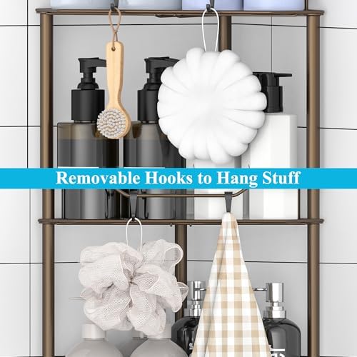 HuggieGems Metal Floor Standing Corner Shower Caddy, Bronze, 5 Tier
