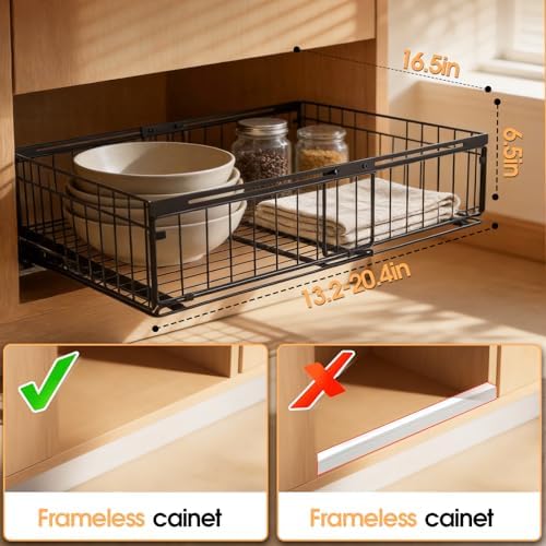 2Pack Expandable Pull Out Cabinet Organizer Adjustable Width 13"-20", Kitchen Organization with Adhesive.Bathroom Under Sink Organizers and Storage,Bedroom Slide out Drawers,Pantry