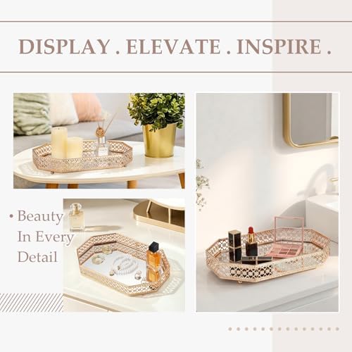 Hipiwe Gold Glass Perfume Tray for Dresser Bathroom Makeup Vanity Trays