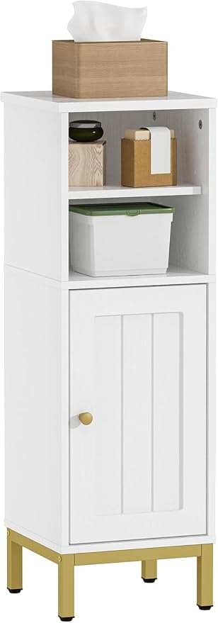 Hzuaneri Bathroom Storage Cabinet, Corner Floor Cabinet with Shelves, Customized Door Opening Direction, Bathroom Organizer with Adjustable Shelf for Kitchen, Living, Toilet Paper Cabinet, White