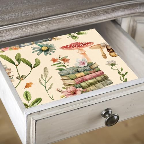 Adhesive Shelf Liner,Boho Floral Shelf Contact Paper for Cabinets,Vinyl Film Decorative Drawer Liners for Dresser Sticker (White Boho Floral, 17.3 inch x 118 inch)