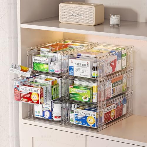 6 Pack Stackable Organizer Drawers, Clear Desk Storage Box,Transparent Drawer in Home, Office and Kitchen Pull Out Organizer Bins for Make Up, Pen, Desktop Stationary (6 Pack)