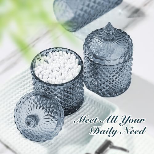 RYTOXILO Blue Bathroom Accessories Set, 4 Pack Light Blue Bathroom Decor Accessory Sets Complete, Diamond Glass Soap Dispenser and Toothbrush Holder Set for Bath Counter Organizer Essentials