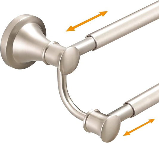 Hoimpro Adjustable Retractable 15-27 Inches Stainless Steel Bathroom Towel Bar, Bathroom Accessories Bath Hotel Double Towel Bar Rod Hanger Wall Mounted Towel Holder Towel Rack, Brushed Nickel