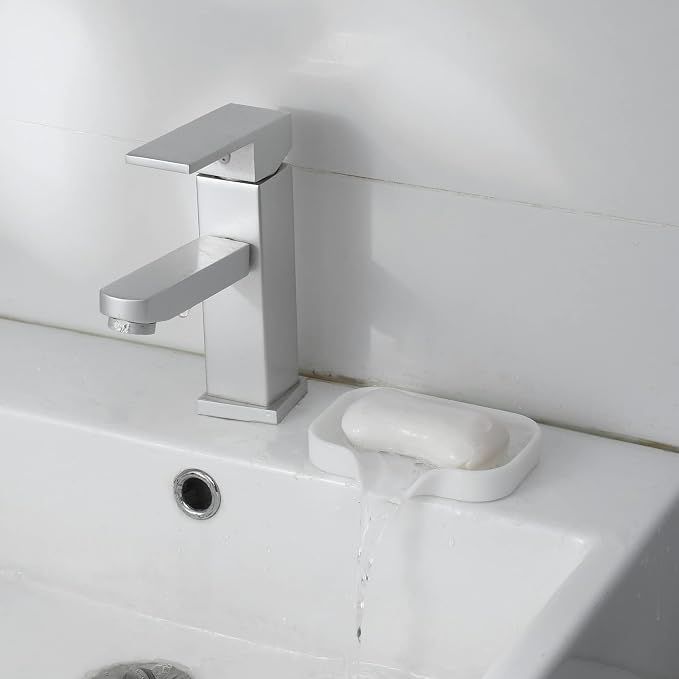 MicoYang Silicone Soap Dish with Drain Spout, Self-Draining Sink Organizer Tray for Bathroom and Kitchen, Sponges, Dispensers and Soap Holder, Non-Slip and Dishwasher Safe, White (Compact, 4.9"×3.2")