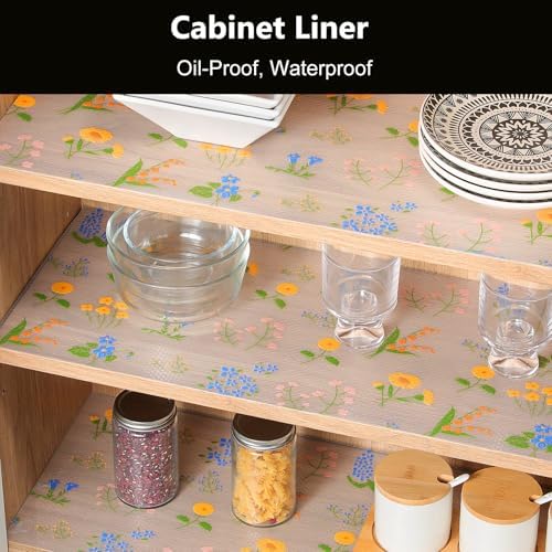 INNOLITES Shelf Liner for Kitchen Cabinet, Floral Drawer Liner Non-Adhesive