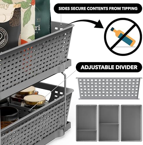 Simple Houseware 2 Tier Pull-Out Sliding Drawer Under Sink Storage, Gray