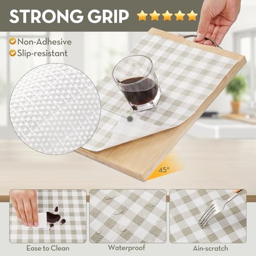 Drawer Shelf Liner, Non-Slip Kitchen Cabinet Liners Non-Adhesive Thick Strong Grip Waterproof Mats Protect Dresser Shelves Cupboard Bathroom Cabinets, Green Plaid, 17.5 in X 30 FT