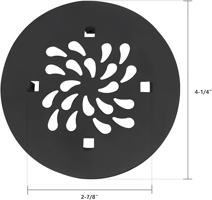 Uni-Green 4-1/4" Round Shower Drain Cover - Snap in Shower Drain Cover Replacement - Circle Shower Drain Grate with Waterdrop Shape - 304 Stainless Steel Material - Matte Black