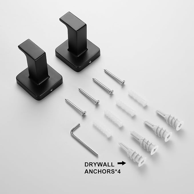 Matte Black Square Wall Hanger, Towel Hanger, Wall Mounted, Bathrobe Hook Kitchen Hooks 2 Bathroom Hooks