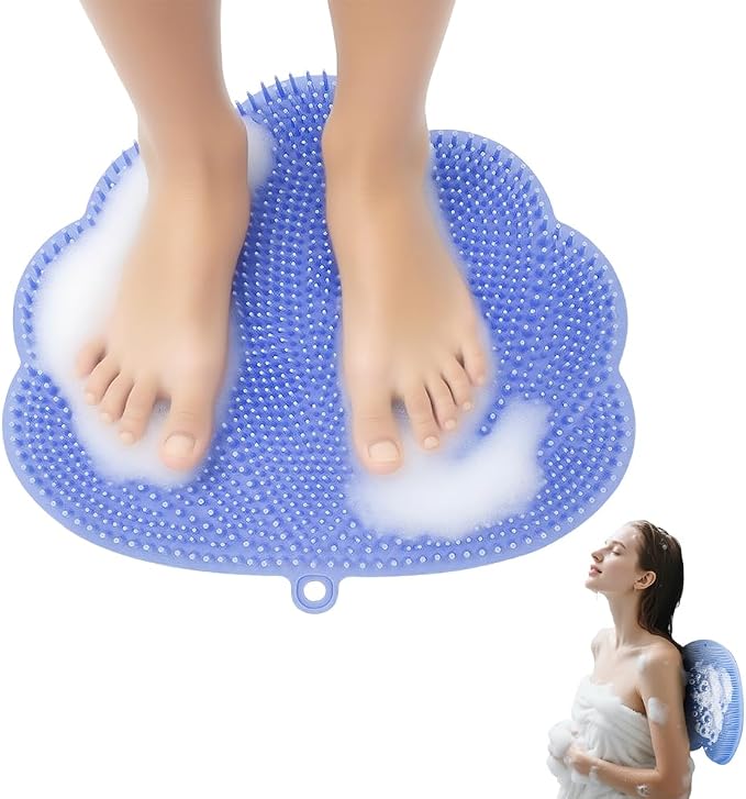 Silicone Shower Foot Scrubber Mat,2025 New Back Exfoliating Bath Wash Pad Wall Mounted Anti-Slip Suction Cups Foot Scrubber,Deep Cleaning Brush Back Massager Pad for Women Men (A-Blue)