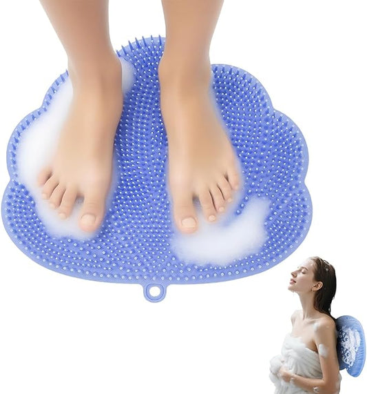 Silicone Shower Foot Scrubber Mat,2025 New Back Exfoliating Bath Wash Pad Wall Mounted Anti-Slip Suction Cups Foot Scrubber,Deep Cleaning Brush Back Massager Pad for Women Men (A-Blue)