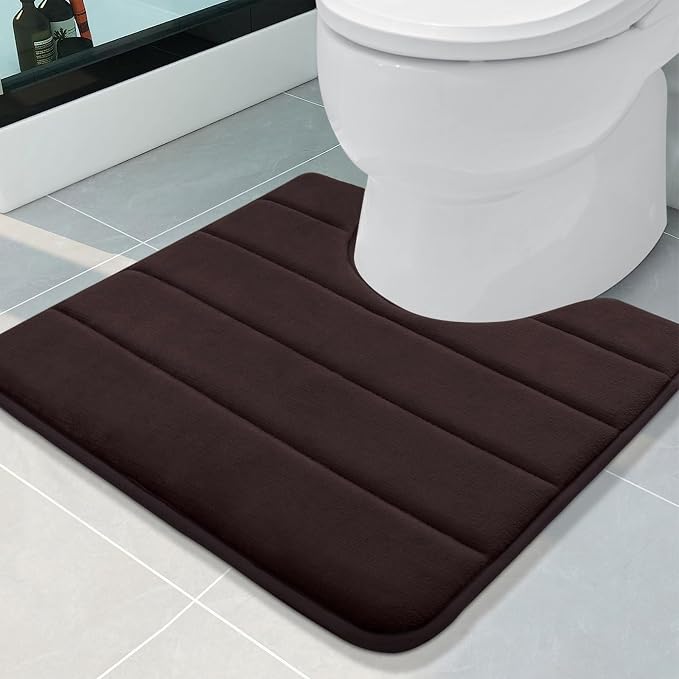 Buganda Memory Foam U-Shaped Toilet Rugs 20 x 20, Absorbent Bathroom mat | Brown, Thick Soft Machine Washable toilet mat for bathroom, Contour Bath Rugs Mat for Toilet Base