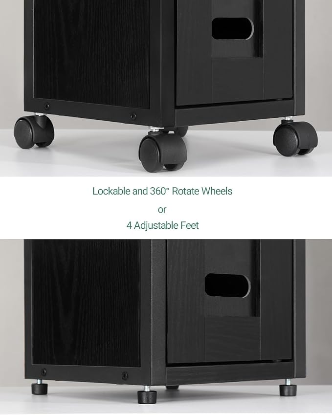 Hzuaneri Bathroom Storage Cabinet - Toilet Paper Storage Cabinet, Small Toilet Paper Holder with 4 Wheels, Bathroom Organizer with Adjustable Shelf, for Small Spaces, Black BC04604X