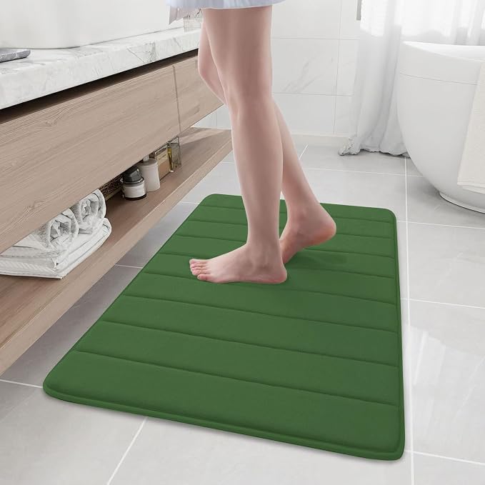 Buganda Memory Foam Bath Mat 35.4 x 24, Ultra Soft Absorbent Bathroom Rugs | Olive Green, Machine Washable Quick Dry Bath Mats for Bathroom Floor, Shower and Tub, Home Decor Accessories