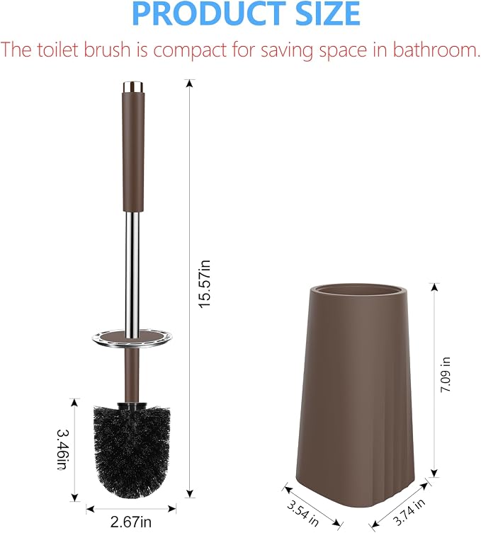 SetSail Toilet Brush, Compact Size Toilet Bowl Brush and Holder Toilet Brushes for Bathroom with Stainless Steel Handle Toilet Cleaner Brush with Durable Scrubbing Bristles, 3 Packs,Brown
