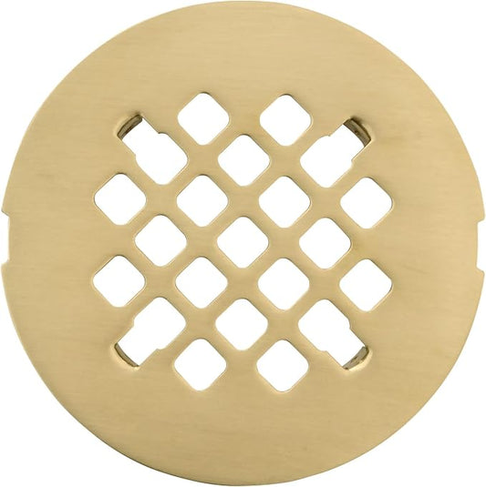 4 ¼” Brushed Light Gold Snap-in Shower Drain Cover - Gold Replacement - 4.25" OD Shower Drain Strainer - Easy Install - Premium Round Shower Drain Cover - Solid Brass Construction