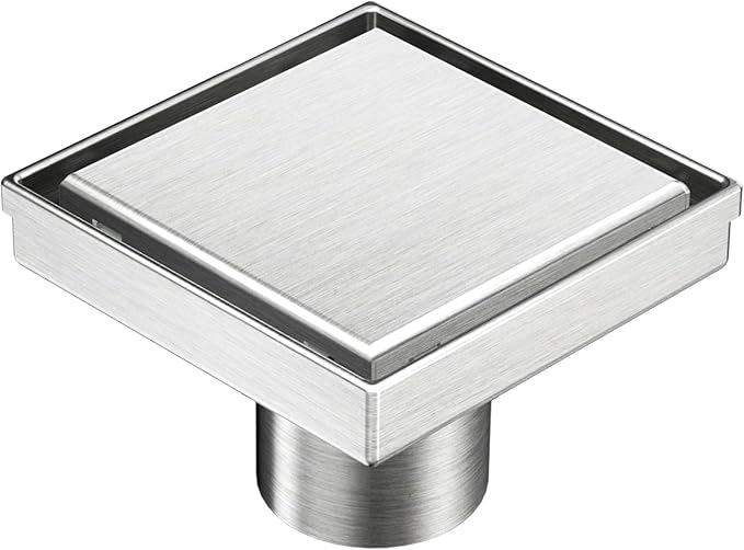 Neodrain Square Shower Drain with Removable Tile Insert Grate,304 Stainless Steel, CUPC Certified, Includes Hair Strainer (Brushed, 4 in)