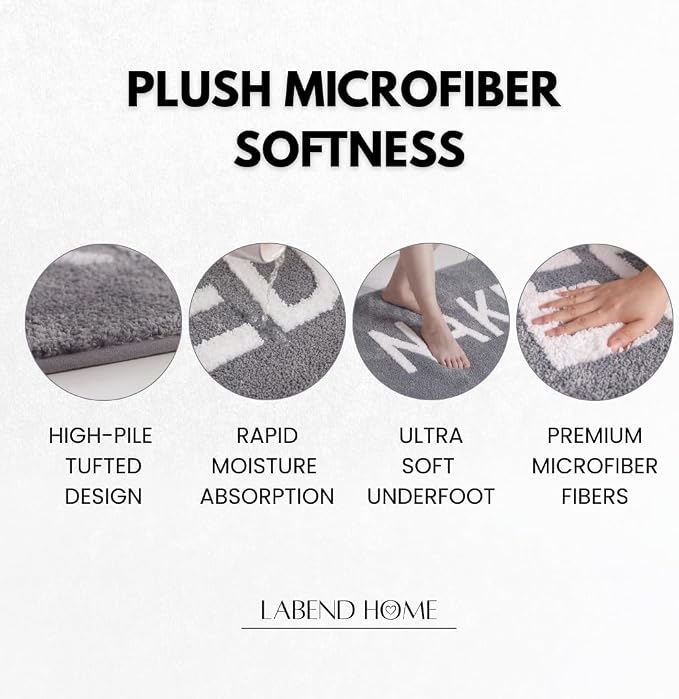 LABEND HOME Get Naked Bath Mat Runner 59"" x24 - Funny Bathroom Rug, Plush Microfiber Non-Slip TPR Backing, Machine Washable Quick-Dry Bath Decor - Grey