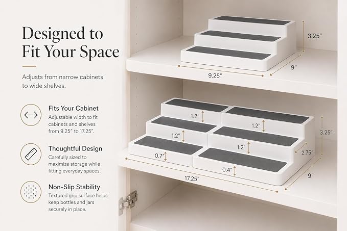 Pack of 2, Expandable 3 Tiered Spice Rack Organizer for Cabinet and Kitchen Pantry Shelf - Non-Slip Shelves for Spices, Seasoning, Canned Food, Medicine Cabinet Organizer - Includes Silicone Funnels