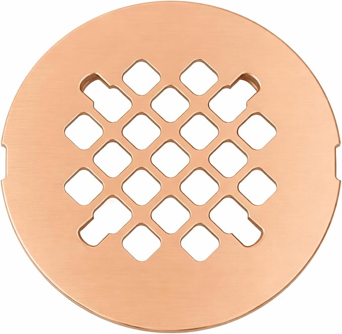 4 ¼” Rose Gold Snap-in Shower Drain Cover - Replacement - 4.25" OD Polished Strainer - Easy Install - Premium Round Shower Drain Cover - Solid Brass Construction