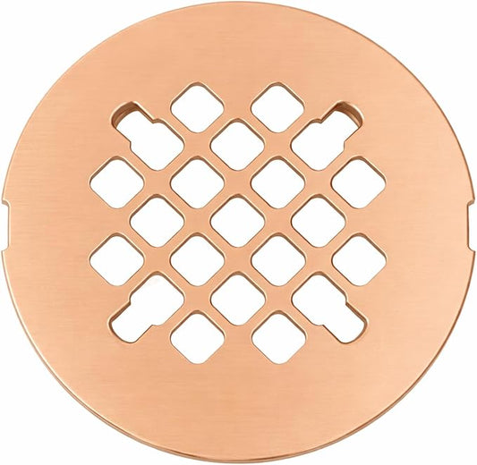 4 ¼” Rose Gold Snap-in Shower Drain Cover - Replacement - 4.25" OD Polished Strainer - Easy Install - Premium Round Shower Drain Cover - Solid Brass Construction