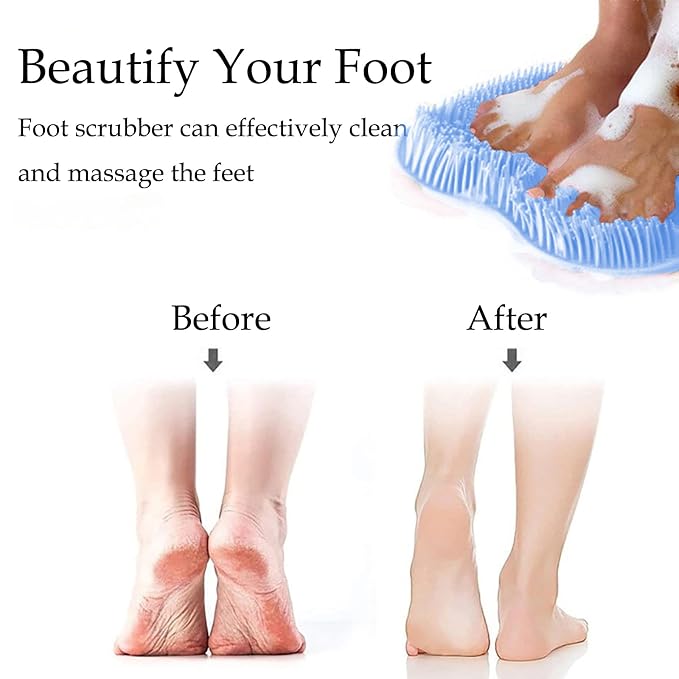 Shower Foot and Back Scrubber Mat,Wall Mounted Shower Foot Scrubber with Suction Cups,Exfoliating Silicone Massage Foot Cleaner for Shower(Blue)