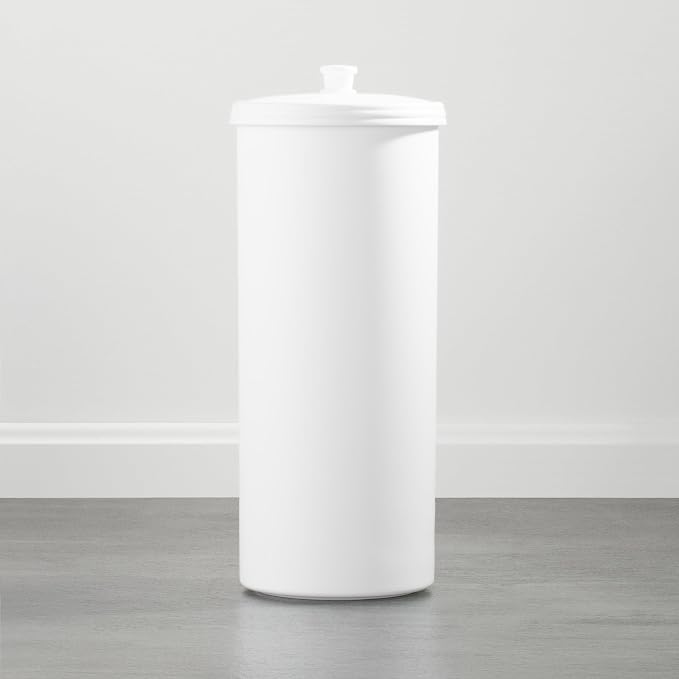 iDesign Freestanding Bathroom Toilet Paper Storage Holder, 2-Pack, White | With Lid, Holds 3 Extra Rolls