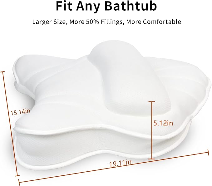 Poemland Extra Thick Large Bath Pillow with Neck,Back,Head Support for Bathtub, Spa, Soaking White(19''x15'')
