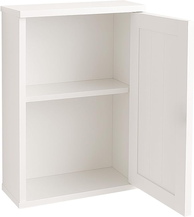 Relaxdays bathroom wall cabinet, 2 shelves, HWD: 50 x 30 x 14 cm, magnetic closure, farmhouse style, slim design, white