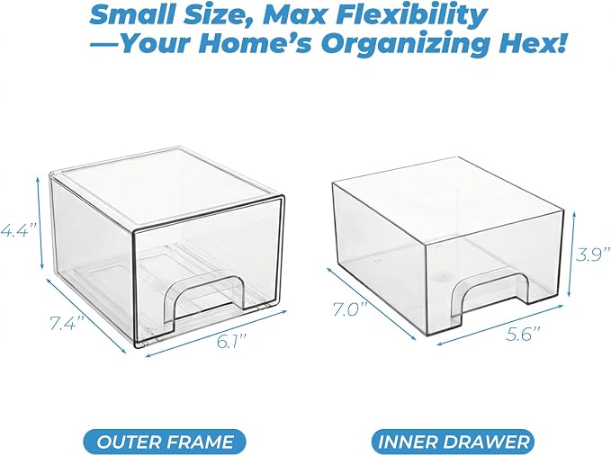 Acrylic Stackable Storage Drawers, [4-Pack] Clear Organizer Bins with Built-in Handles, Smooth Slide-Out Design for Vanity, Under Sink, Medicine Cabinet, Skincare, and More