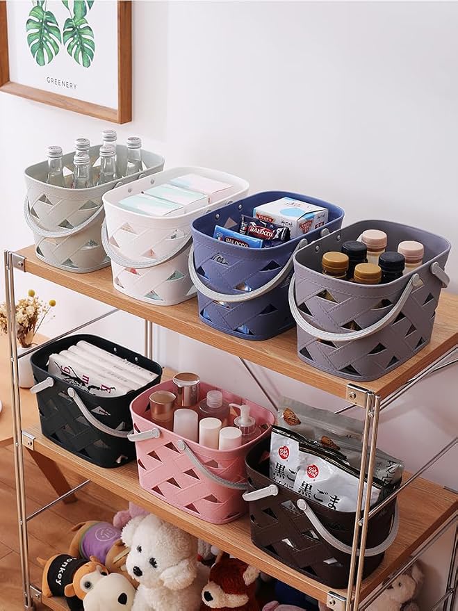 Portable Shower Caddy 2 Pack, Tote Plastic Storage Basket with Handle Shelf Organizers Bin for Bathroom, College Dorm, Kitchen, Garden, Camping, Cleaning Supplies (Pink 2 pcs)