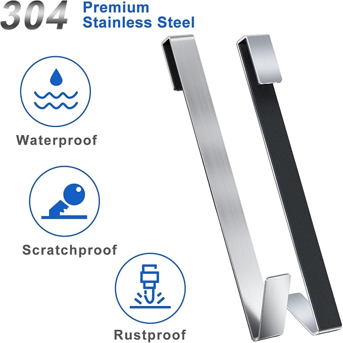 Shower Door Hooks 12 in, Shower Hooks for Towels, Heavy Duty Drilling-Free Extended Towel Hooks for Bathroom Frameless Glass Door, Over The Door Towel Hooks 3 Packs Silver