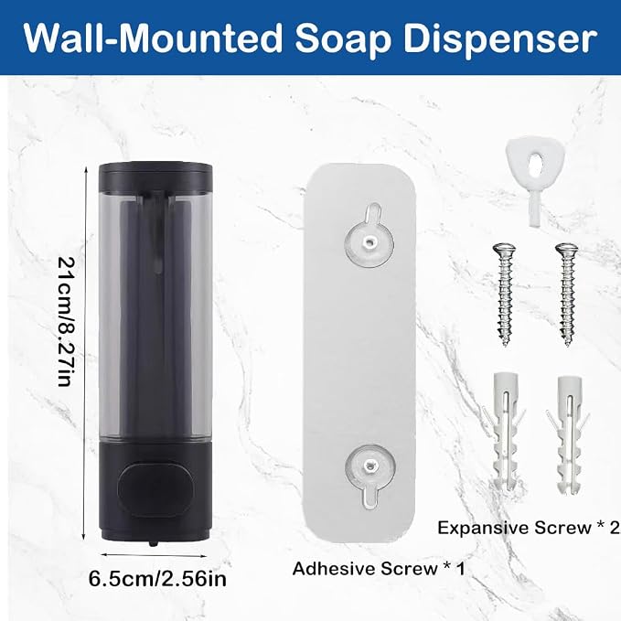Wall Mounted Hand Soap Dispenser, 1 Chamber, 10oz/300ml Single Black Shampoo and Conditioner Dispenser, Bathroom Shower Dispenser Gel Container Dispenser and Organizer for Bathroom Kitchen Hotel
