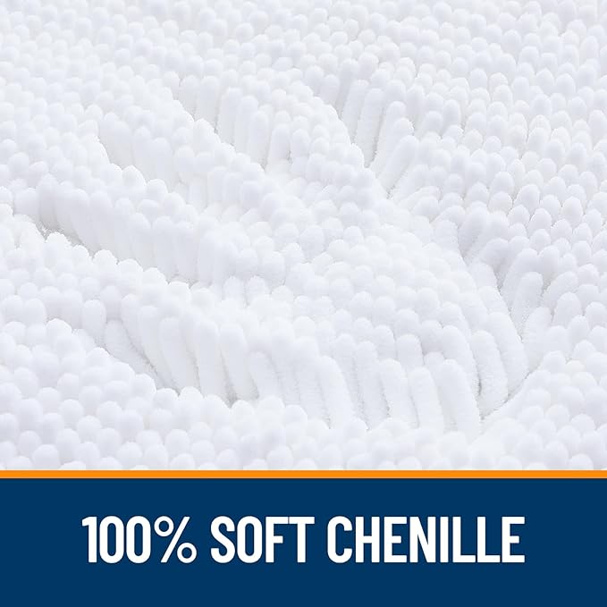 OLANLY Chenille Bathroom Rugs Mats Sets 2 Piece, 30"x20"+24"x20", White | Soft Absorbent Bath Mat and U-Shaped Contour Toilet Rug Set, Quick Dry, Machine Washable Bath Carpet, Home Decor Accessories