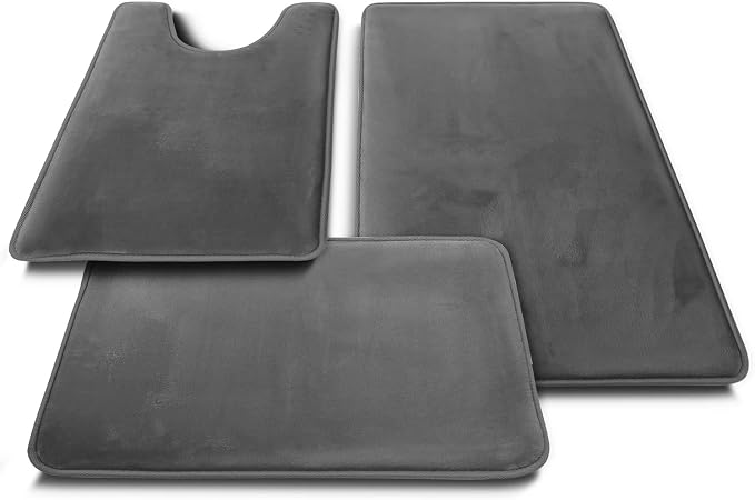 Clara Clark 2 Piece Bathroom Rugs Bath Mat Set, Velvet Memory Foam Bath Mats for Bathroom - Non-Slip, PVC Backing Bath Rugs, Washable - Dries Quickly, Grey