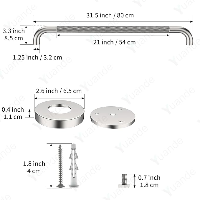 32 Inch Brushed Nickel Grab Bars for Shower with Anti-Slip Knurled Grip,YuanDe Stainless Steel Bathroom Grab Bars, Shower Handrail Support, Handicap Elderly Balance Assist Handles