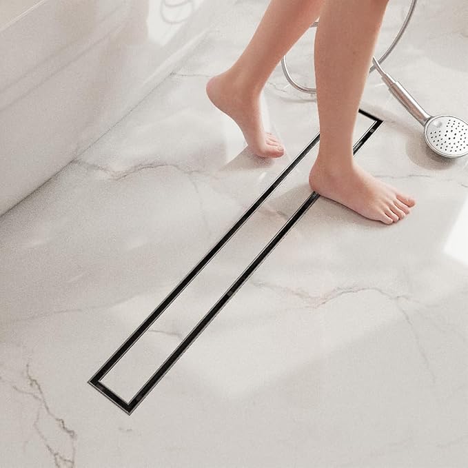 Neodrain 24-Inch Linear Shower Drain- with 2-in-1 Flat & Tile Insert Cover, Brushed 304 Stainless Steel Rectangle Shower Floor Drain,Floor Shower Drain