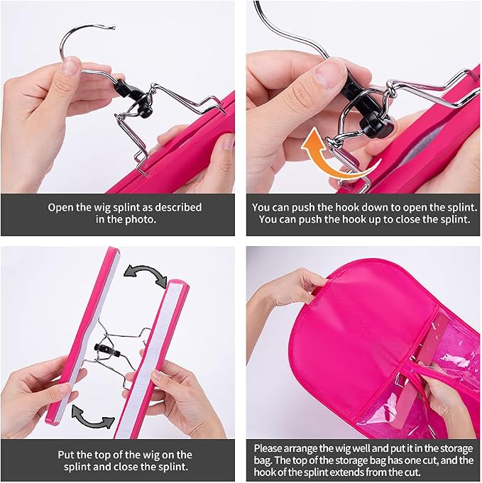 Professional Hair Organizer Bags with Hanger - 3 Pack Protective Cases for Multiple Wigs Extensions Hairpieces Holder Rose Pink Travel Carry Pouch Salon