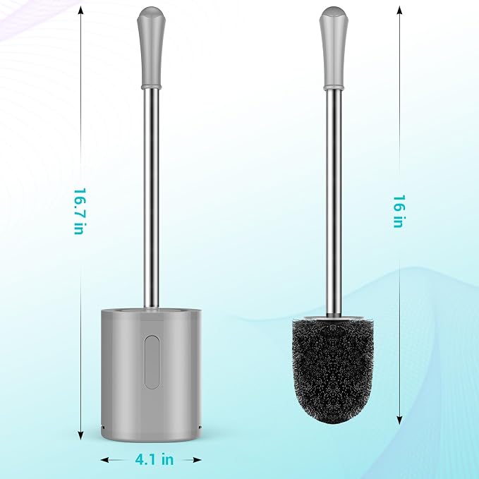 Toilet Brush and Holder Set, with Stainless Steel Handle Toilet Bowl Brush, Compact Toilet Scrubber Brush for Deep Cleaning Bathroom Restroom, Easy to Assemble-Grey