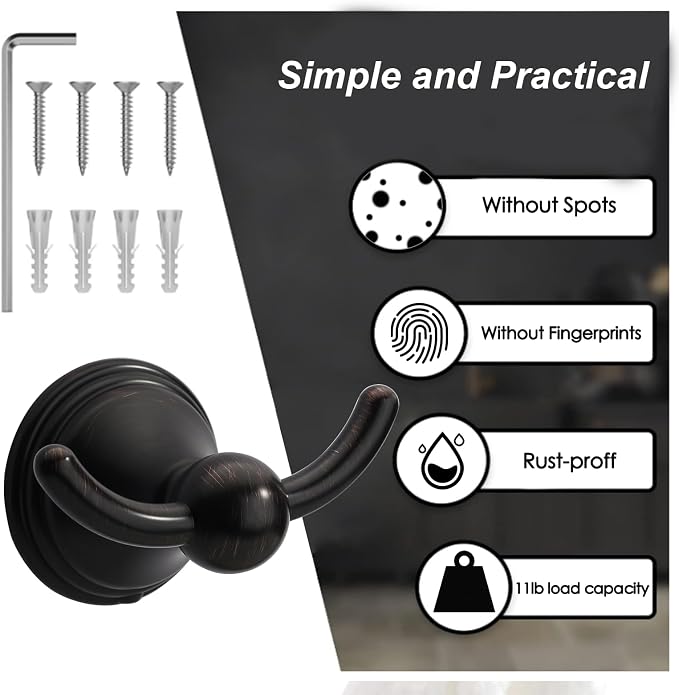 Asidrama Towel Hooks for Bathroom,Oil Rubbed Bronze Coat Hooks for Kitchen Shower Door Wall Mounted,Exquisite Robe & Towel Hooks,Durable Robe Wall Hooks for Hanging Towels (1 Pack)
