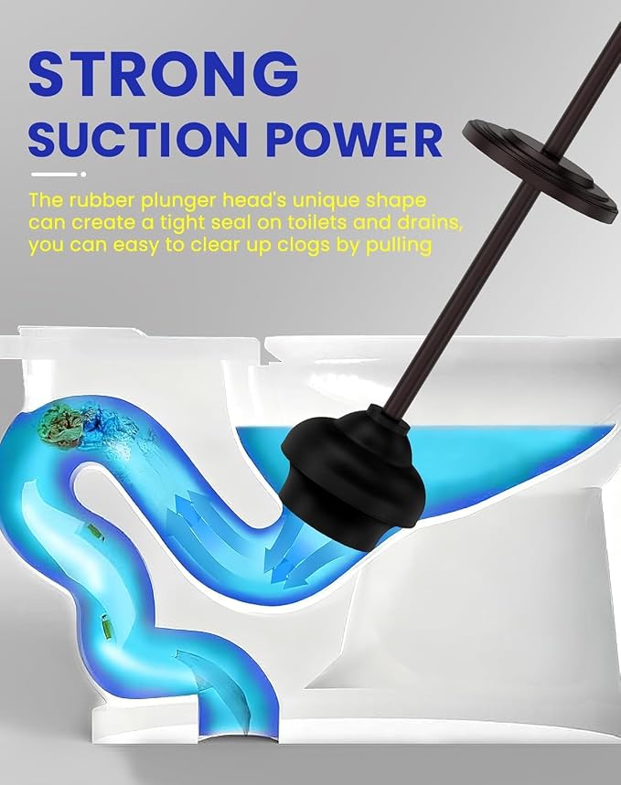 DOWRY Toilet Plunger with Holder for Bathroom Bronze | Hidden Toilet Bowl Cleaners Long Handle with Cover Powerful Force Suction Cup Heavy Duty Deep Cleaning