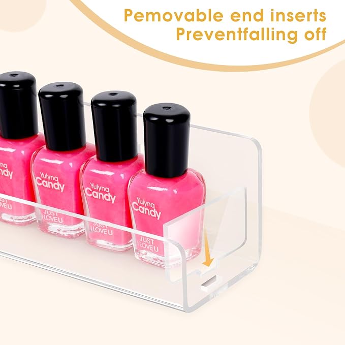 6 Pack Nail Polish Organizer Wall Mounted Shelf with Removable Anti-Slip Inserts, Paint Rack Acrylic Display for Salon Vanity Table Organization, Holds 90 Bottles, 15 Inch
