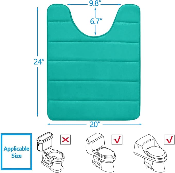 Buganda Memory Foam U-Shaped Toilet Rugs 24 x 20, Absorbent Bathroom mat | Teal, Thick Soft Machine Washable toilet mat for bathroom, Contour Bath Rugs Mat for Toilet Base
