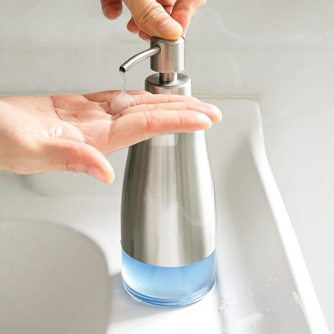 AUMIO 2 Pack Soap Dispenser Stainless Steel Case Glass Liner Hand Pump Dispenser, Refillable Liquid Hand Soap Dispenser for Bathroom & Kitchen - Brushed Nickel